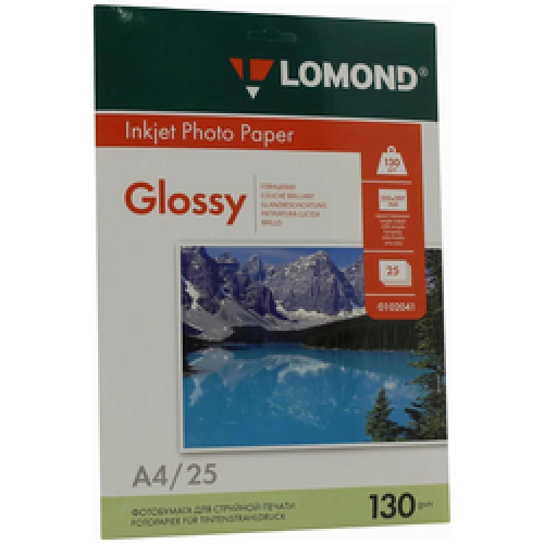 Фотобумага LOMOND Одностороняя Глянцнвая, 130г/м2, A4(21x29см)/25л.