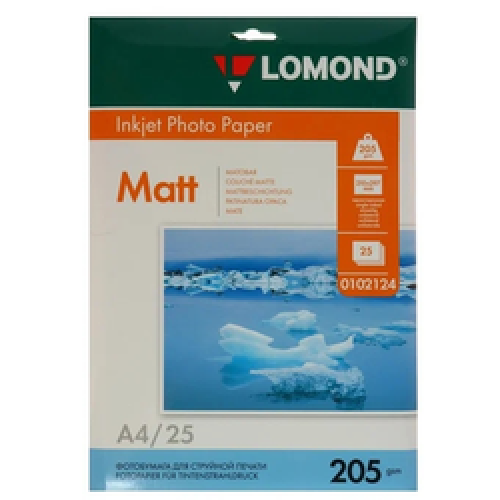 Фотобумага LOMOND Одностороняя Матовая, 205г/м2, A4(21x29см)/25л.