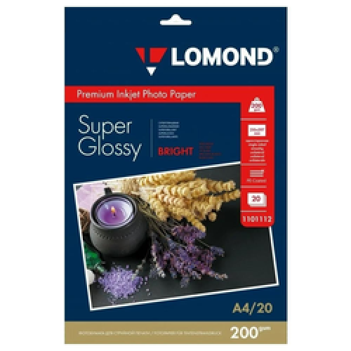 Фотобумага LOMOND суперглянцевая ярко-белая (Super Glossy Bright) микропористая, 200/A4/20л.