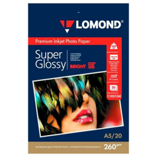 Фотобумага LOMOND Одностороняя Супер Глянцевая, 260г/м2, A5(21x15см) 20л.