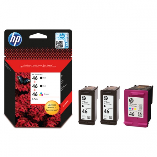 Оригинальный картридж HP F6T40AE 3-Pack (46) (1500 стр./750 стр., 2 черных + 1 трехцветный)