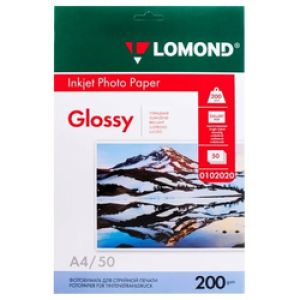 Фотобумага LOMOND Одностороняя Глянцевая, 200г/м2, A4 (21X29,7см)/50л. для струйной печати