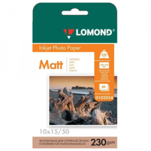 Фотобумага LOMOND Односторонняя Матовая, 230г/м2 A6 (10X15см) 230г/50л. для струйной печати