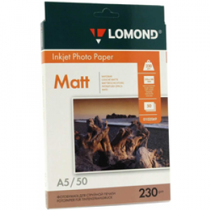 Фотобумага LOMOND Одностороняя Матовая, 230г/м2, A5(21x15см)/50л.