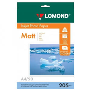 Фотобумага LOMOND Одностороняя Матовая, 205г/м2, A4(21x29)/50л.