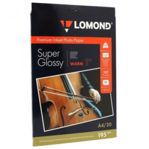 Фотобумага LOMOND cуперглянцевая тепло-белая (Super Glossy Warm) микропористая, 195/A4/20л.