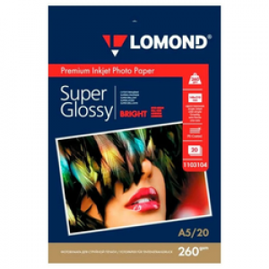 Фотобумага LOMOND Одностороняя Супер Глянцевая, 260г/м2, A5(21x15см) 20л.